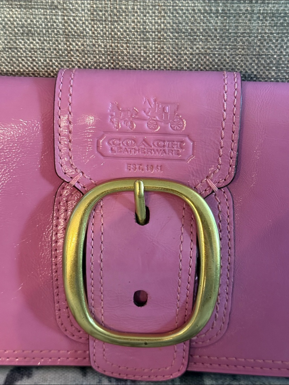 Coach Pink Leather Wristlet with Gold Buckle Accent - Picture 3 of 12